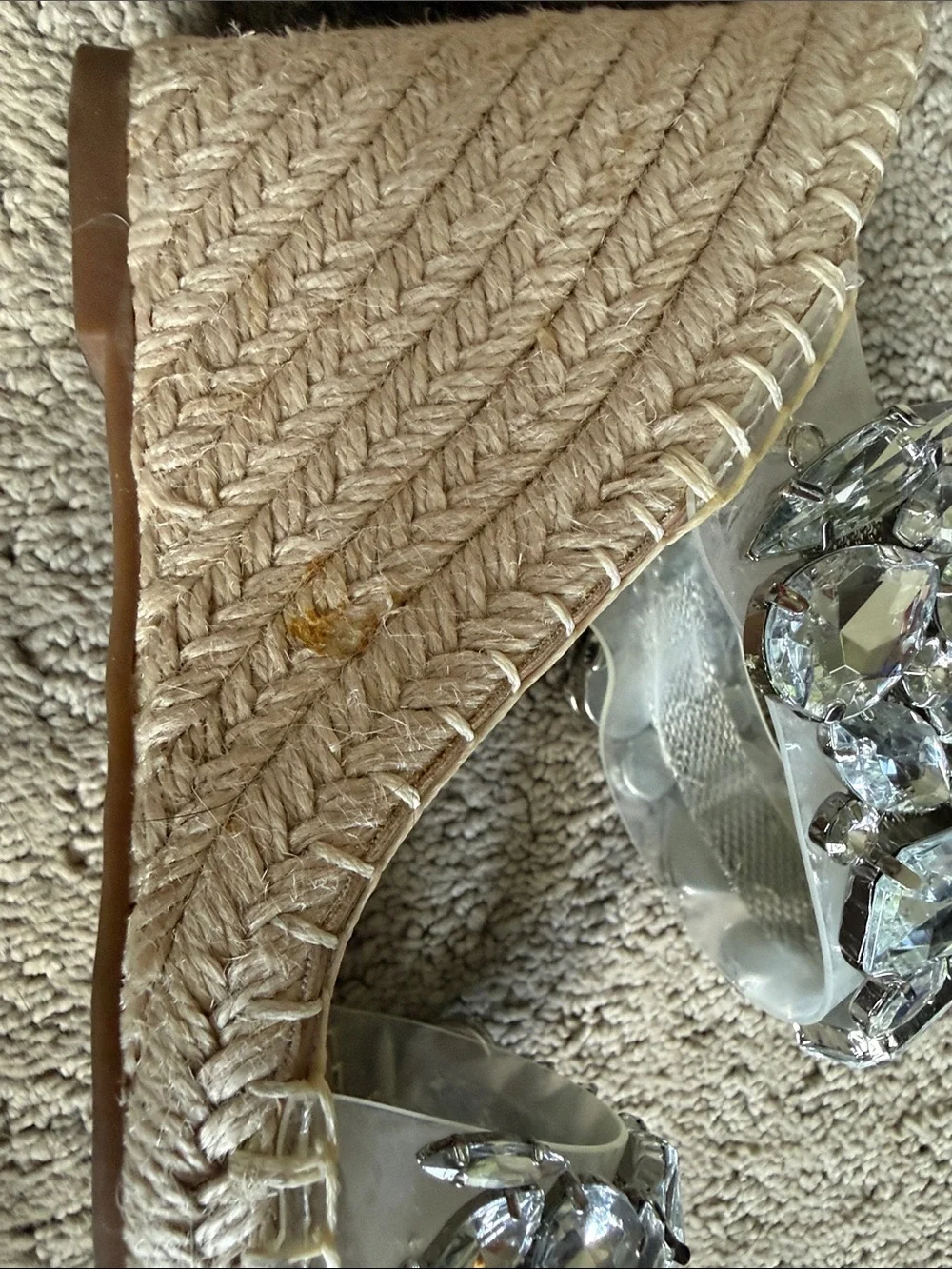 Steve Madden Clear Jeweled Slide Sandals with Tan Footbed